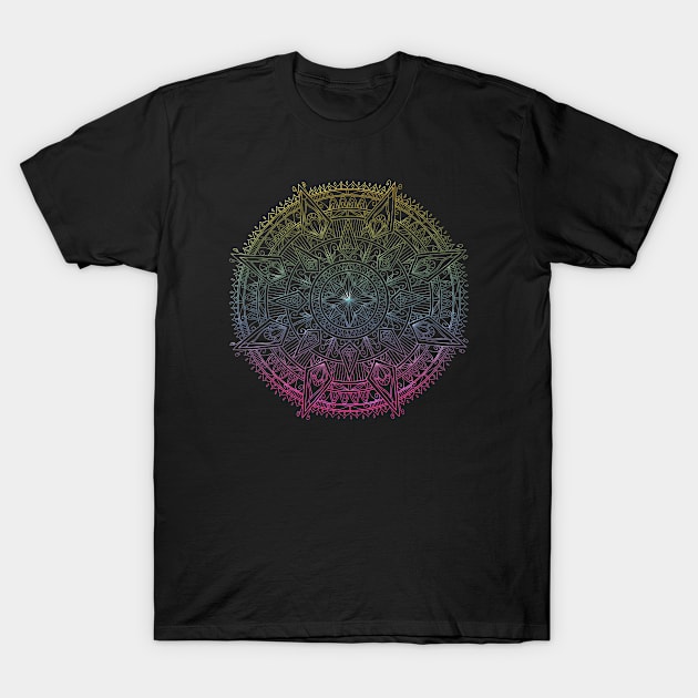 Colorful Mandala on Black T-Shirt by Megrasaurous